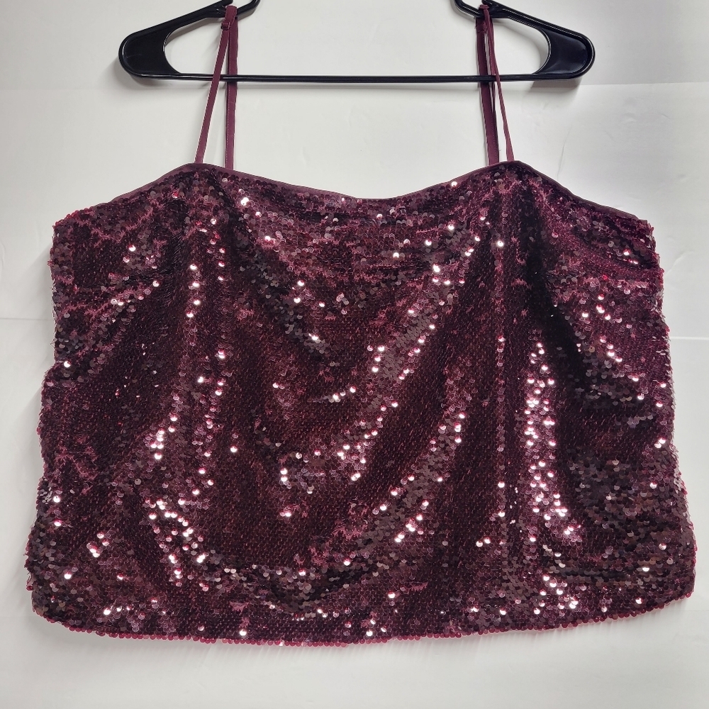 GAP Sequin Cami Crop Top - Wine Size XL Tall